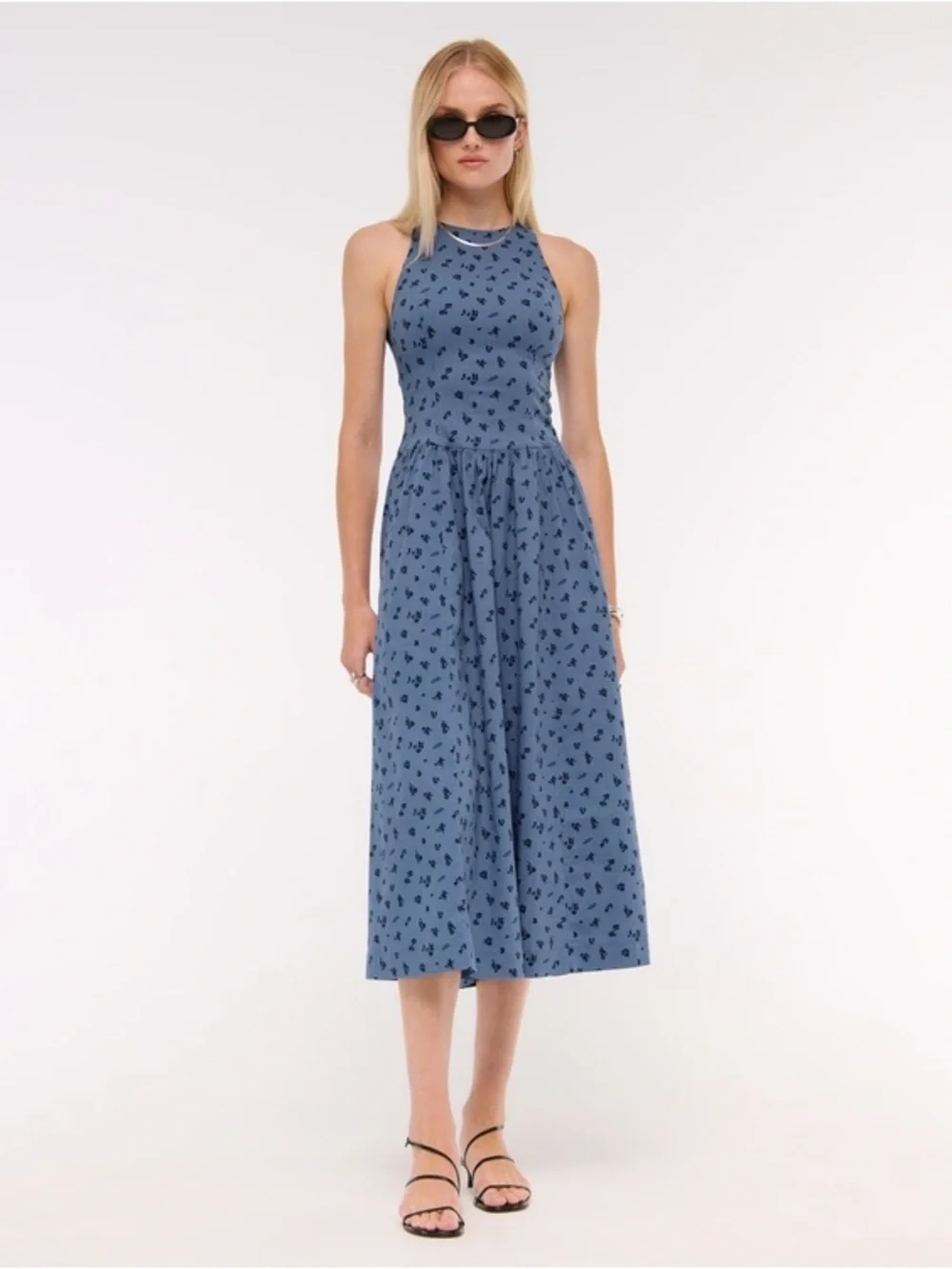 Abercrombie & Fitch Blue Halter Maxi Dress with Dark Print